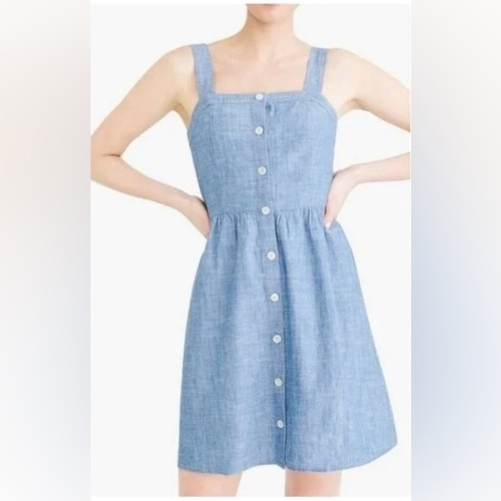J. Crew Blue Chambray Button Front Sleeveless Mini Dress Size 6